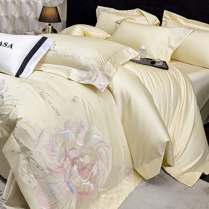 91家纺网 家纺一手货源 找家纺 星蕴家纺 2025新款正宗澳棉长绒棉贡缎四件套-晨曦 晨曦 芝士黄