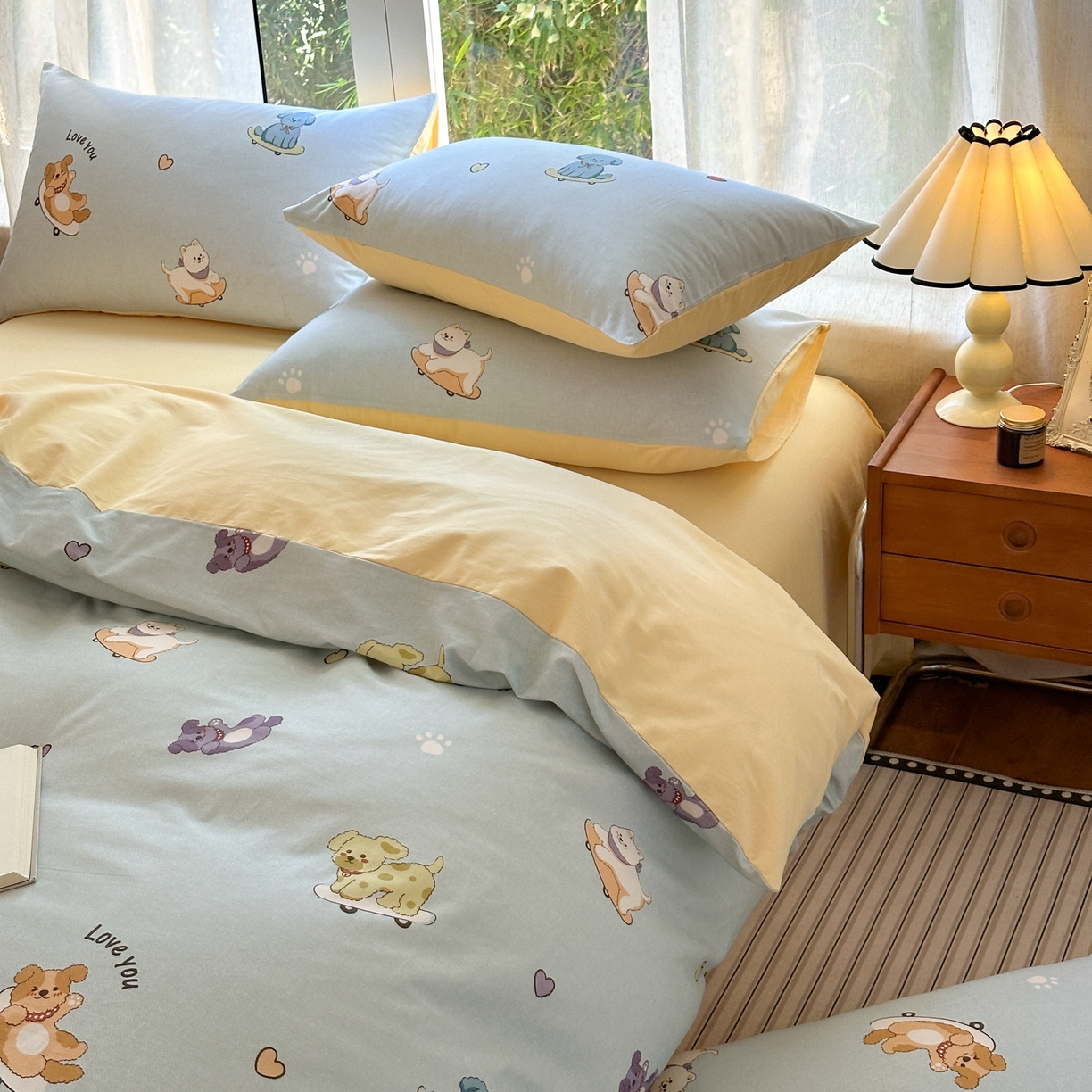 91家纺网 家纺一手货源 找家纺 小叮当家纺仓储工厂店 2025新款数码印花全棉纯棉磨毛四件套 小狗当家