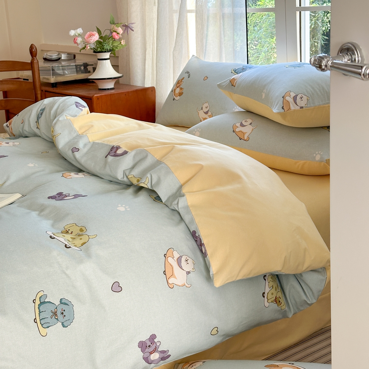 91家纺网 家纺一手货源 找家纺 小叮当家纺仓储工厂店 2025新款数码印花全棉纯棉磨毛四件套 小狗当家