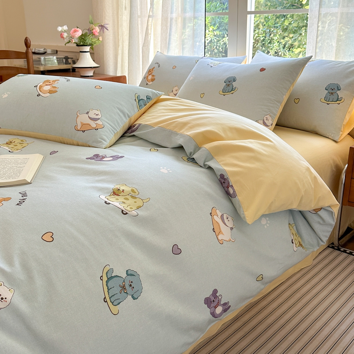 91家纺网 家纺一手货源 找家纺 小叮当家纺仓储工厂店 2025新款数码印花全棉纯棉磨毛四件套 小狗当家