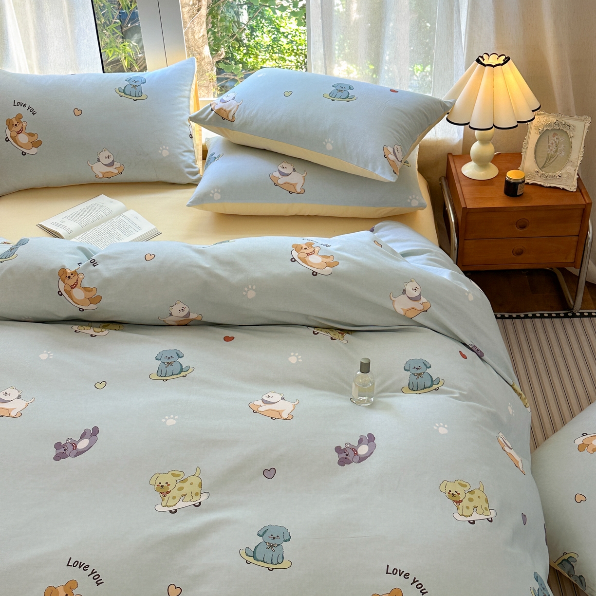 91家纺网 家纺一手货源 找家纺 小叮当家纺仓储工厂店 2025新款数码印花全棉纯棉磨毛四件套 小狗当家