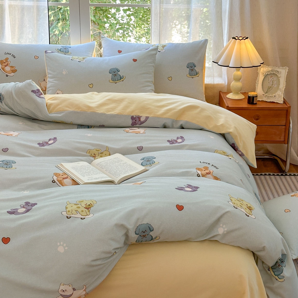 91家纺网 家纺一手货源 找家纺 小叮当家纺仓储工厂店 2025新款数码印花全棉纯棉磨毛四件套 小狗当家