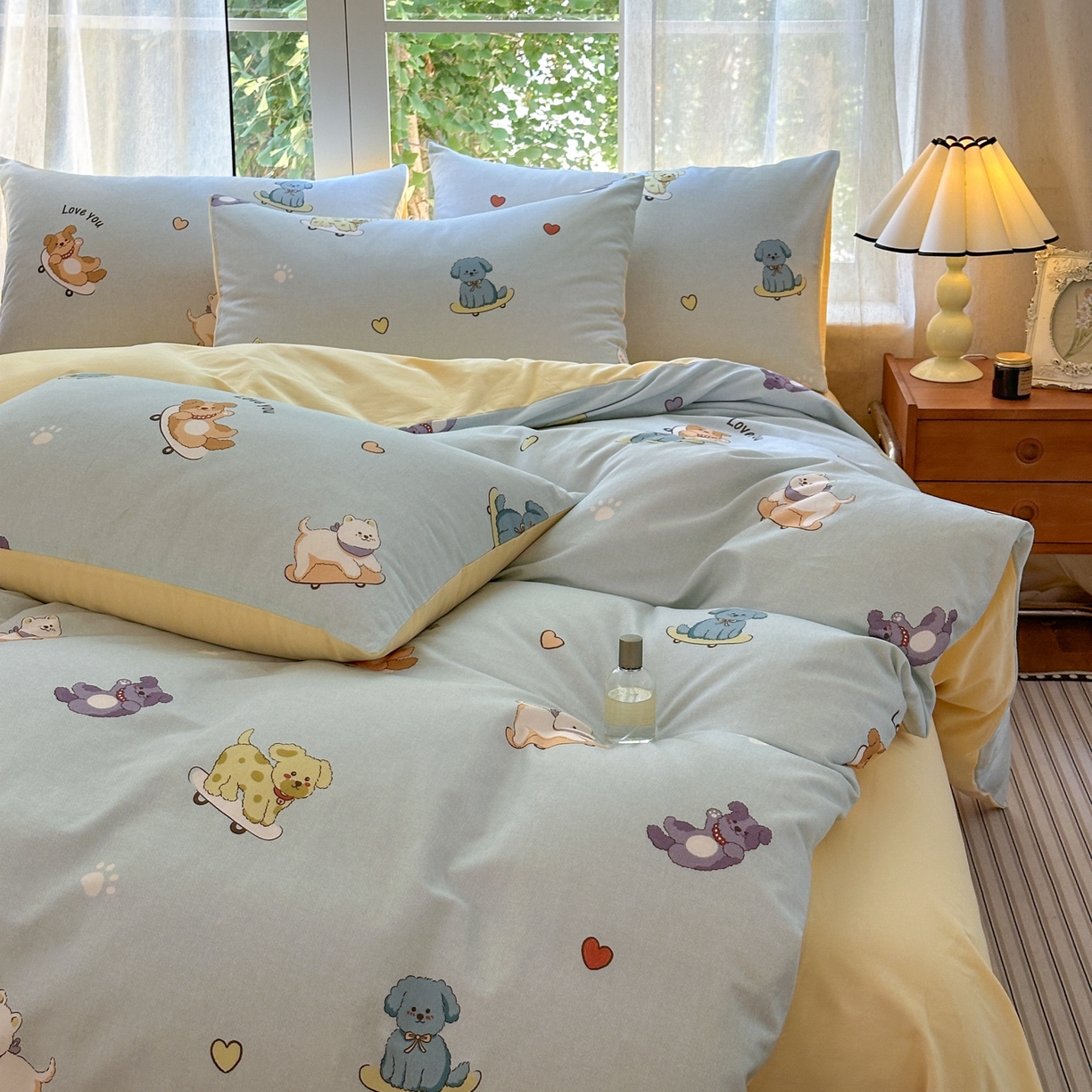 91家纺网 家纺一手货源 找家纺 小叮当家纺仓储工厂店 2025新款数码印花全棉纯棉磨毛四件套 小狗当家