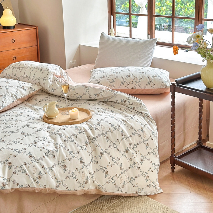 91家纺网 家纺一手货源 找家纺 小叮当家纺仓储工厂店 2025新款数码印花全棉纯棉磨毛四件套 浅汐