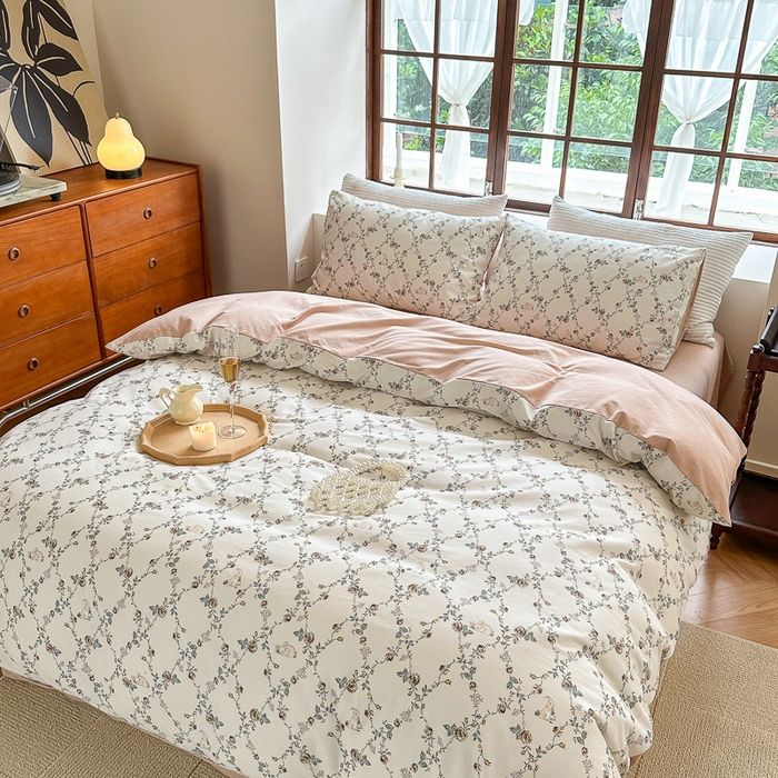 91家纺网 家纺一手货源 找家纺 小叮当家纺仓储工厂店 2025新款数码印花全棉纯棉磨毛四件套 浅汐