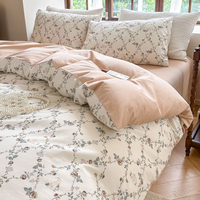 91家纺网 家纺一手货源 找家纺 小叮当家纺仓储工厂店 2025新款数码印花全棉纯棉磨毛四件套 浅汐