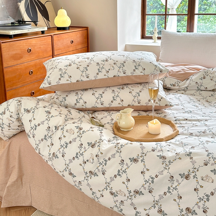 91家纺网 家纺一手货源 找家纺 小叮当家纺仓储工厂店 2025新款数码印花全棉纯棉磨毛四件套 浅汐