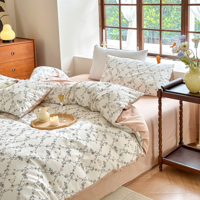 91家纺网 家纺一手货源 找家纺 小叮当家纺仓储工厂店 2025新款数码印花全棉纯棉磨毛四件套 浅汐