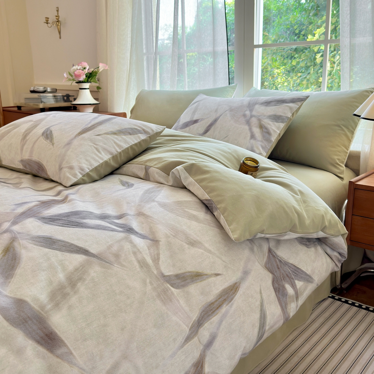 91家纺网 家纺一手货源 找家纺 小叮当家纺仓储工厂店 2025新款数码印花全棉纯棉磨毛四件套 清风徐来