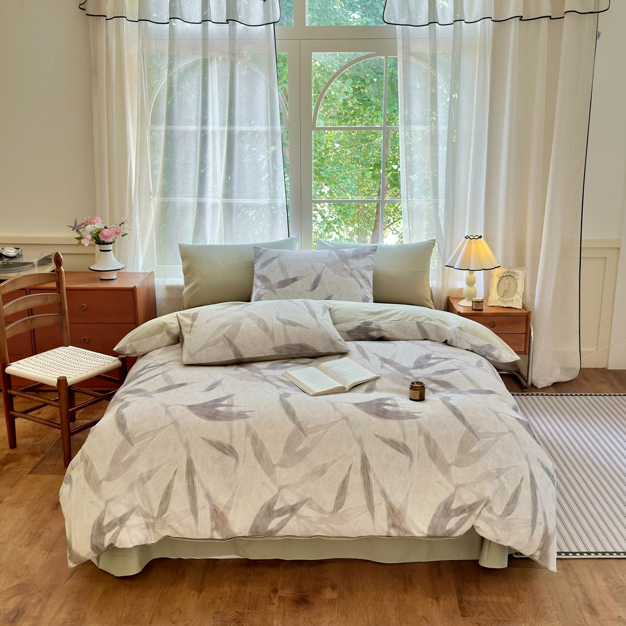 91家纺网 家纺一手货源 找家纺 小叮当家纺仓储工厂店 2025新款数码印花全棉纯棉磨毛四件套 清风徐来