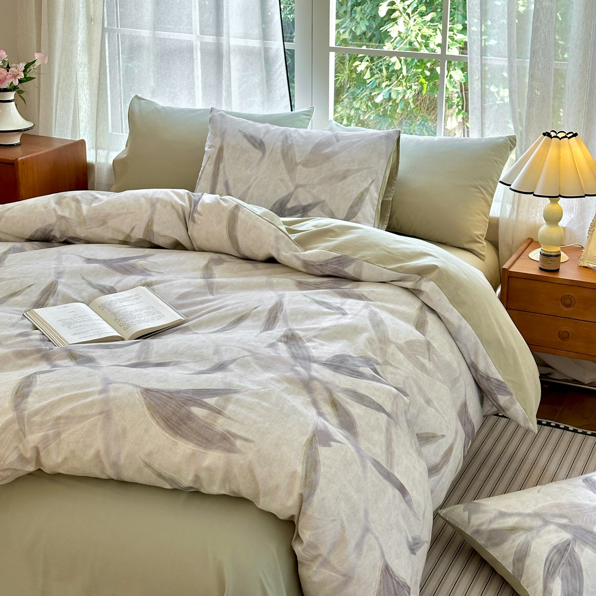 91家纺网 家纺一手货源 找家纺 小叮当家纺仓储工厂店 2025新款数码印花全棉纯棉磨毛四件套 清风徐来