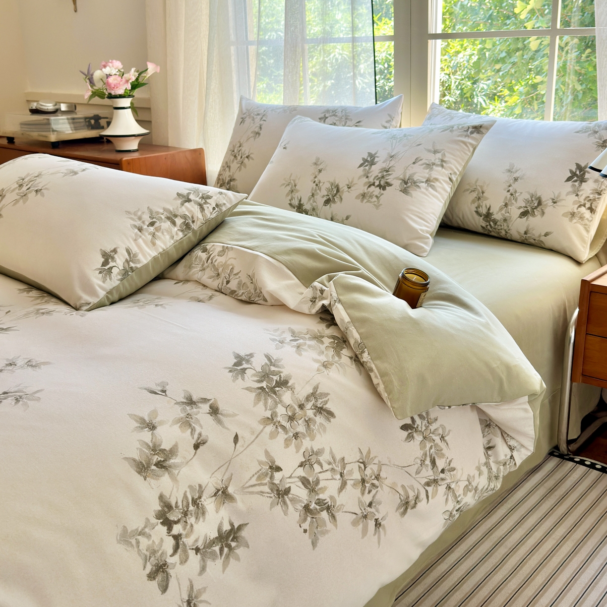 91家纺网 家纺一手货源 找家纺 小叮当家纺仓储工厂店 2025新款数码印花全棉纯棉磨毛四件套 山丘诗集