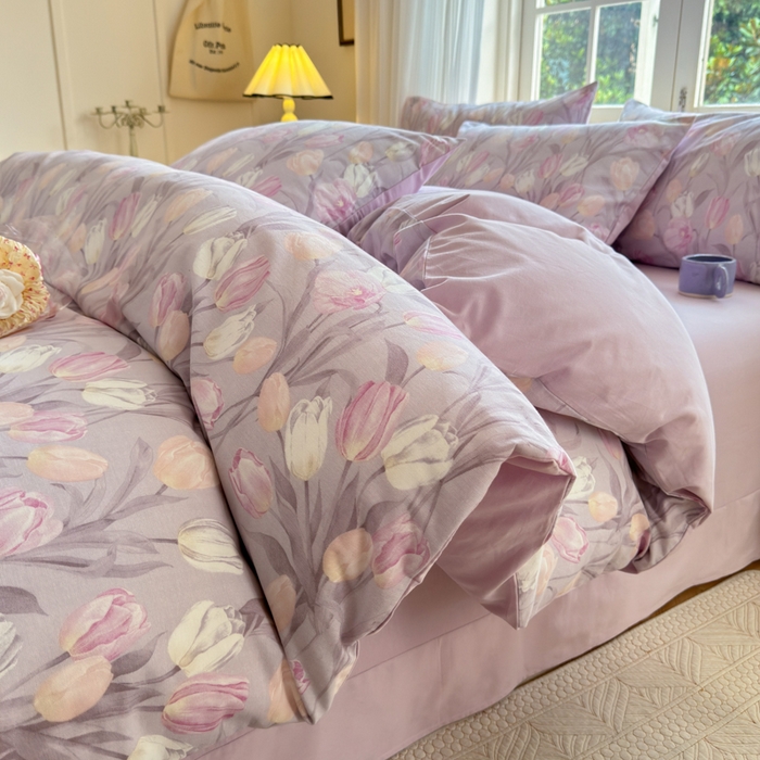 小叮当家纺仓储工厂店 2025新款数码印花全棉纯棉磨毛四件套 疏影