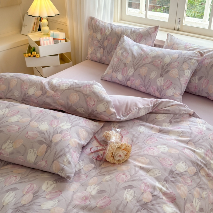 91家纺网 家纺一手货源 找家纺 小叮当家纺仓储工厂店 2025新款数码印花全棉纯棉磨毛四件套 疏影