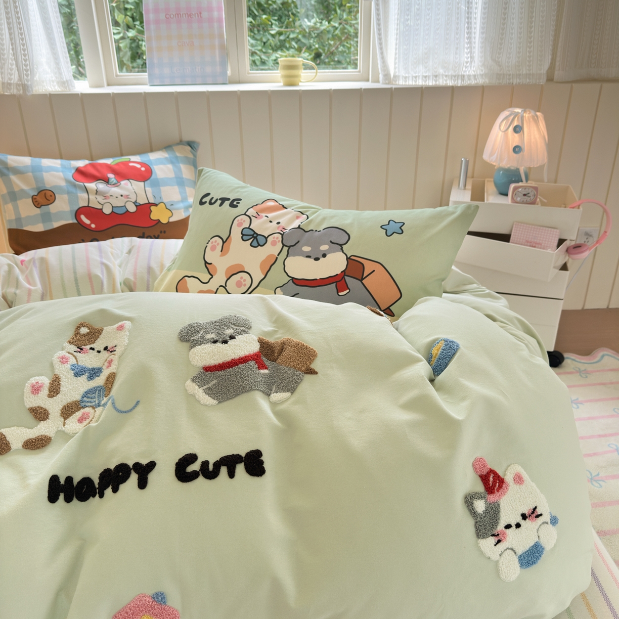 91家纺网 家纺一手货源 找家纺 小叮当家纺仓储工厂店 2025新款数码印花全棉纯棉磨毛毛巾绣四件套 毛茸茸伙伴