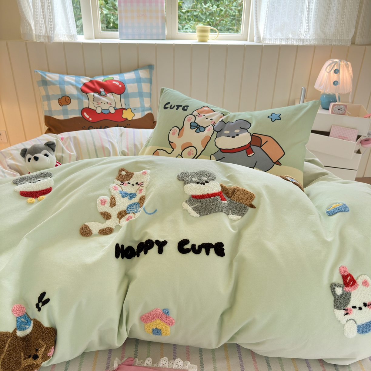 91家纺网 家纺一手货源 找家纺 小叮当家纺仓储工厂店 2025新款数码印花全棉纯棉磨毛毛巾绣四件套 毛茸茸伙伴