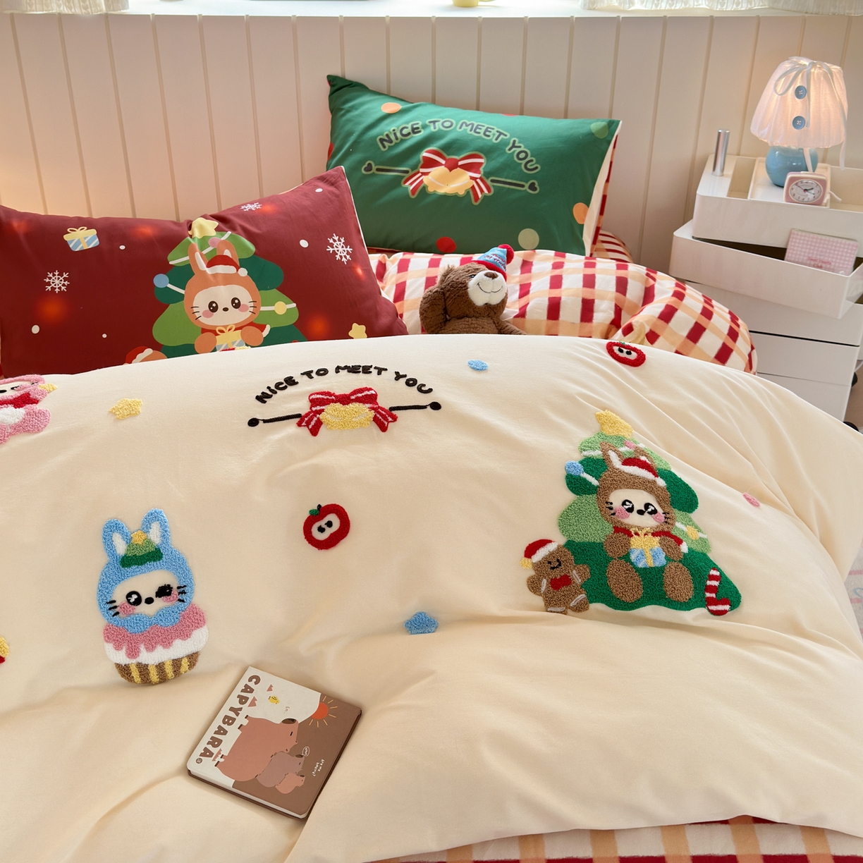 91家纺网 家纺一手货源 找家纺 小叮当家纺仓储工厂店 2025新款数码印花全棉纯棉磨毛毛巾绣四件套 圣诞派对