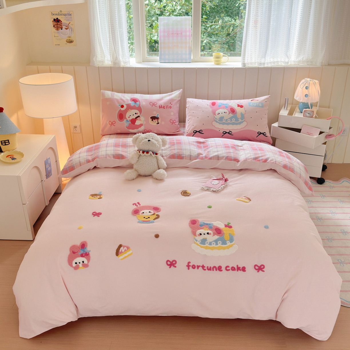 小叮当家纺仓储工厂店 2025新款数码印花全棉纯棉磨毛毛巾绣四件套 幸运蛋糕