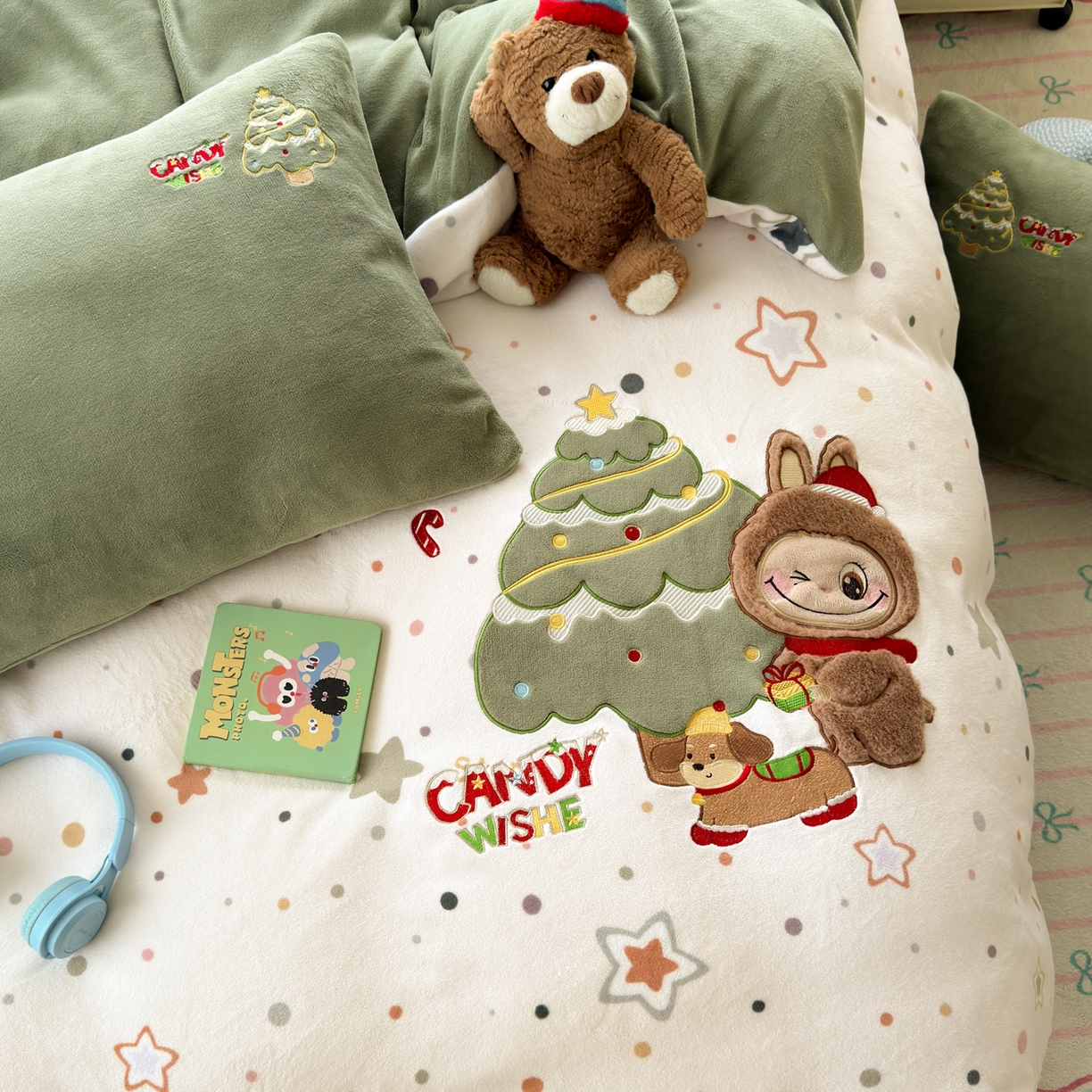 小叮当家纺仓储工厂店 2025新款牛奶绒毛巾绣贴布绣牛奶绒四件套 星愿