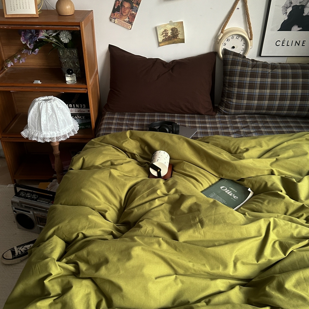 91家纺网 家纺一手货源 找家纺 （总）对白 2025新款全棉色织水洗棉四件套-抹茶格纹【提供买家秀】