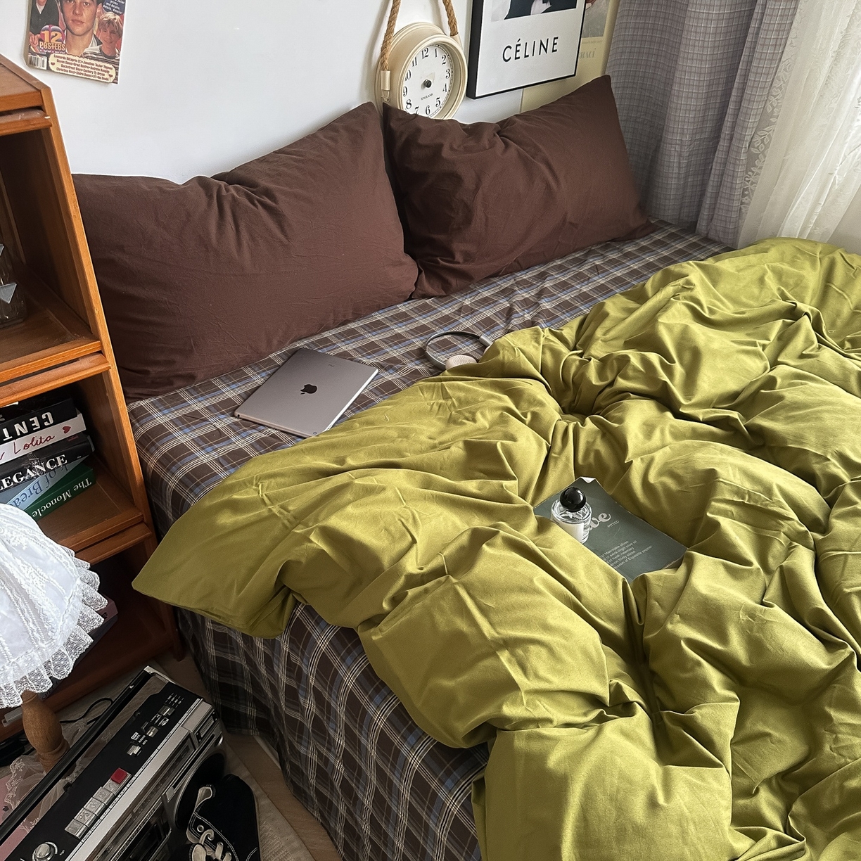 91家纺网 家纺一手货源 找家纺 （总）对白 2025新款全棉色织水洗棉四件套-抹茶格纹【提供买家秀】