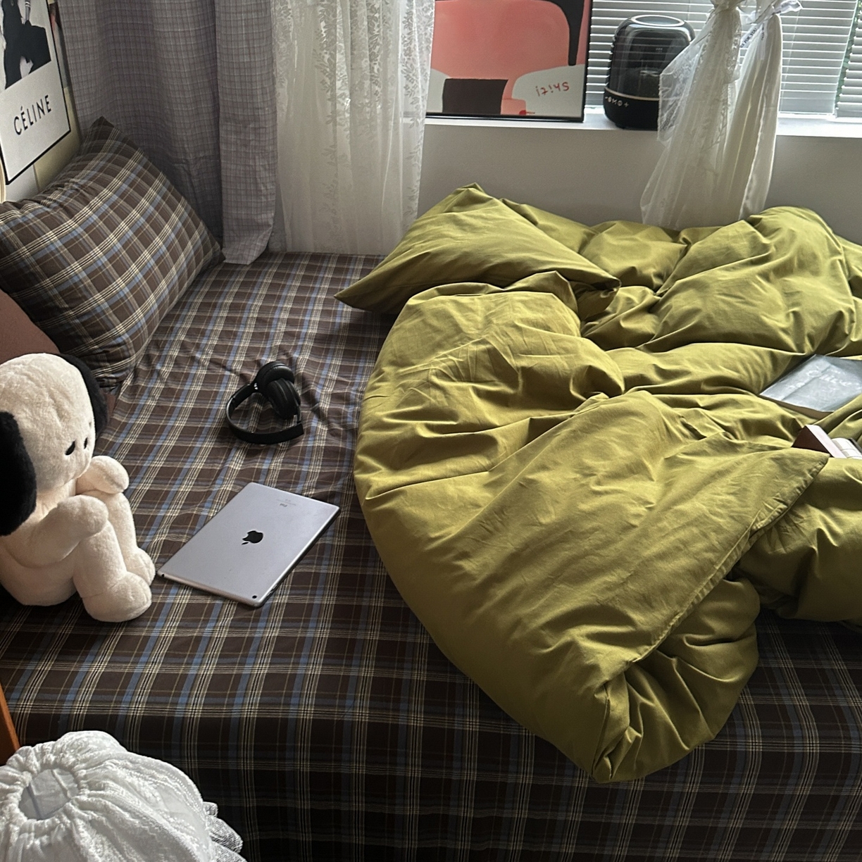 91家纺网 家纺一手货源 找家纺 （总）对白 2025新款全棉色织水洗棉四件套-抹茶格纹【提供买家秀】