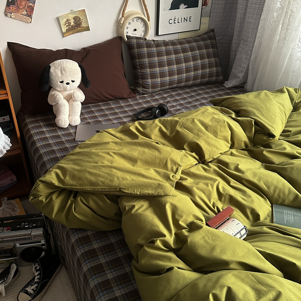 91家纺网 家纺一手货源 找家纺 （总）对白 2025新款全棉色织水洗棉四件套-抹茶格纹【提供买家秀】