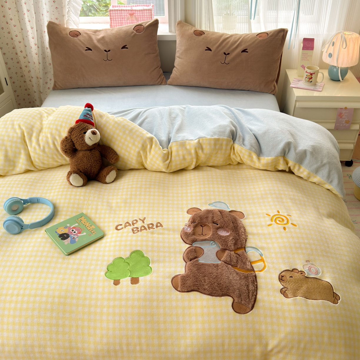 91家纺网 家纺一手货源 找家纺 小叮当家纺仓储工厂店 2025新款牛奶绒毛巾绣贴布绣牛奶绒四件套 水豚崽崽