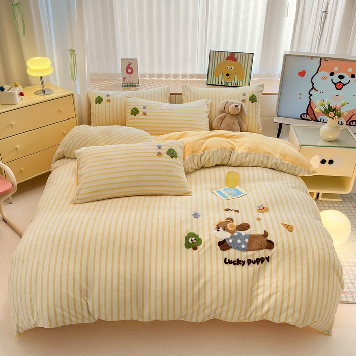 91家纺网 家纺一手货源 找家纺 小叮当家纺仓储工厂店 2025新款牛奶绒毛巾绣贴布绣牛奶绒四件套 小可乐