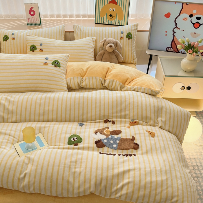 91家纺网 家纺一手货源 找家纺 小叮当家纺仓储工厂店 2025新款牛奶绒毛巾绣贴布绣牛奶绒四件套 小可乐