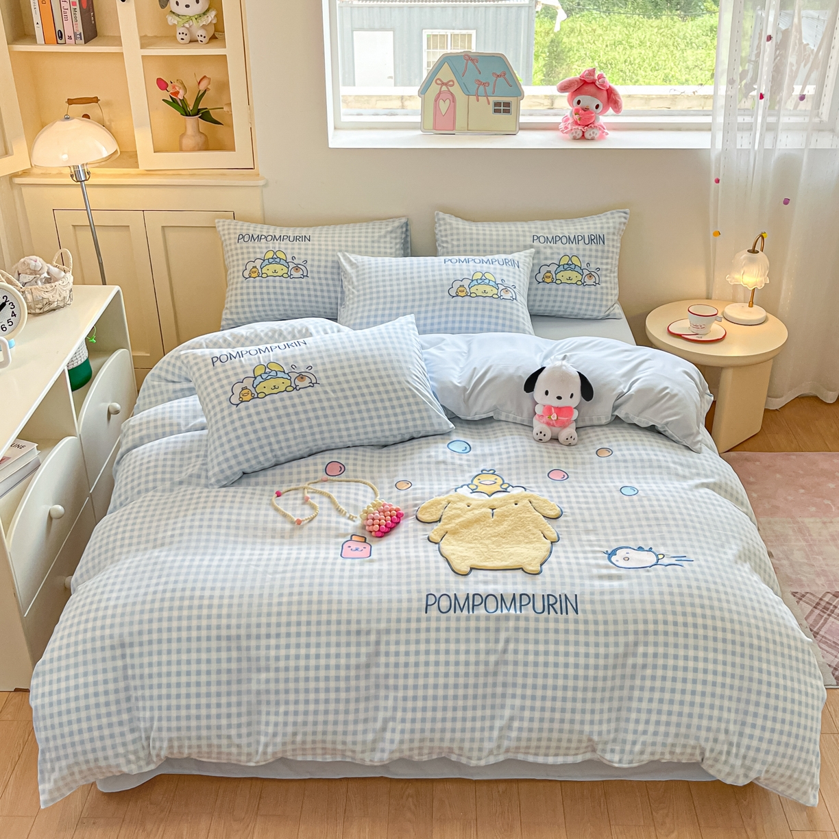 91家纺网 家纺一手货源 找家纺 （总）桃心家居 2025新款A类三丽鸥正版授权云柔水洗棉兔毛贴布绣刺绣软糯四件套