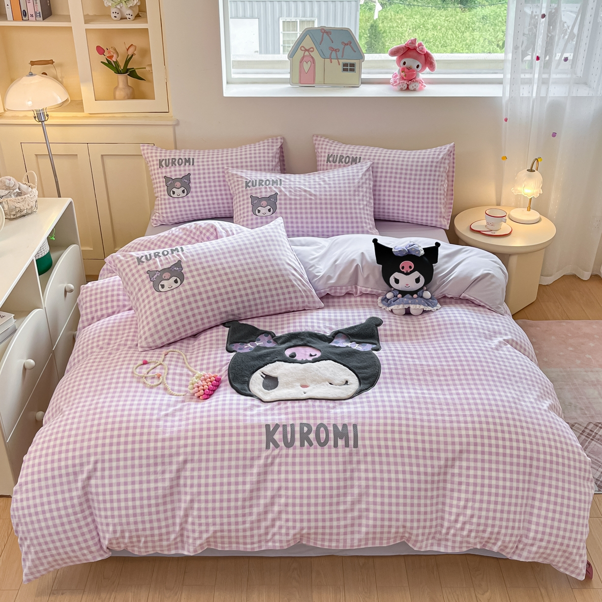 91家纺网 家纺一手货源 找家纺 （总）桃心家居 2025新款A类三丽鸥正版授权云柔水洗棉兔毛贴布绣刺绣软糯四件套