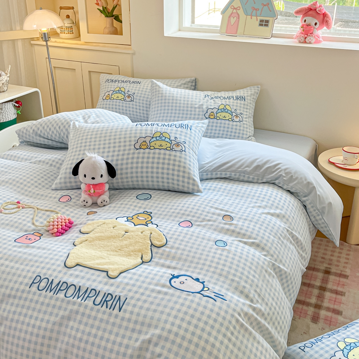 91家纺网 家纺一手货源 找家纺 桃心家居 2025新款A类三丽鸥正版授权云柔水洗棉兔毛贴布绣刺绣软糯四件套 云柔水洗棉-贴布绣萌萌布丁狗