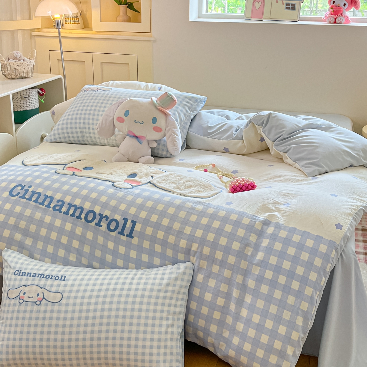 91家纺网 家纺一手货源 找家纺 桃心家居 2025新款A类三丽鸥正版授权云柔水洗棉兔毛贴布绣刺绣软糯四件套 云柔水洗棉-贴布绣你好大耳狗