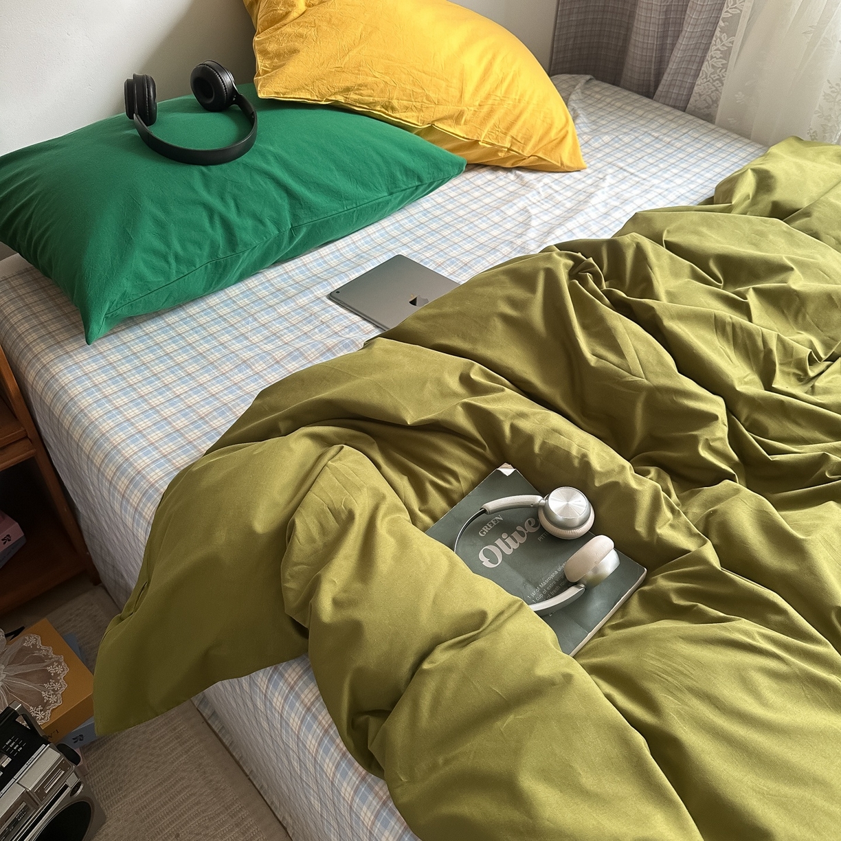 91家纺网 家纺一手货源 找家纺 （总）对白 2025新款全棉色织水洗棉四件套-抹茶冰淇淋【提供买家秀】