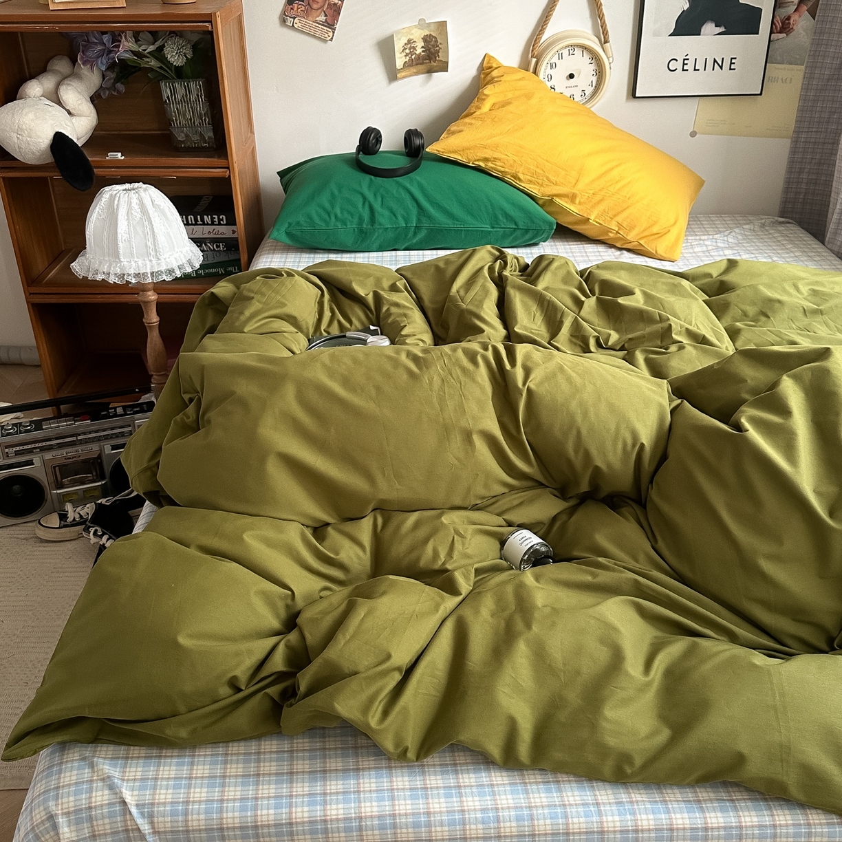 91家纺网 家纺一手货源 找家纺 （总）对白 2025新款全棉色织水洗棉四件套-抹茶冰淇淋【提供买家秀】