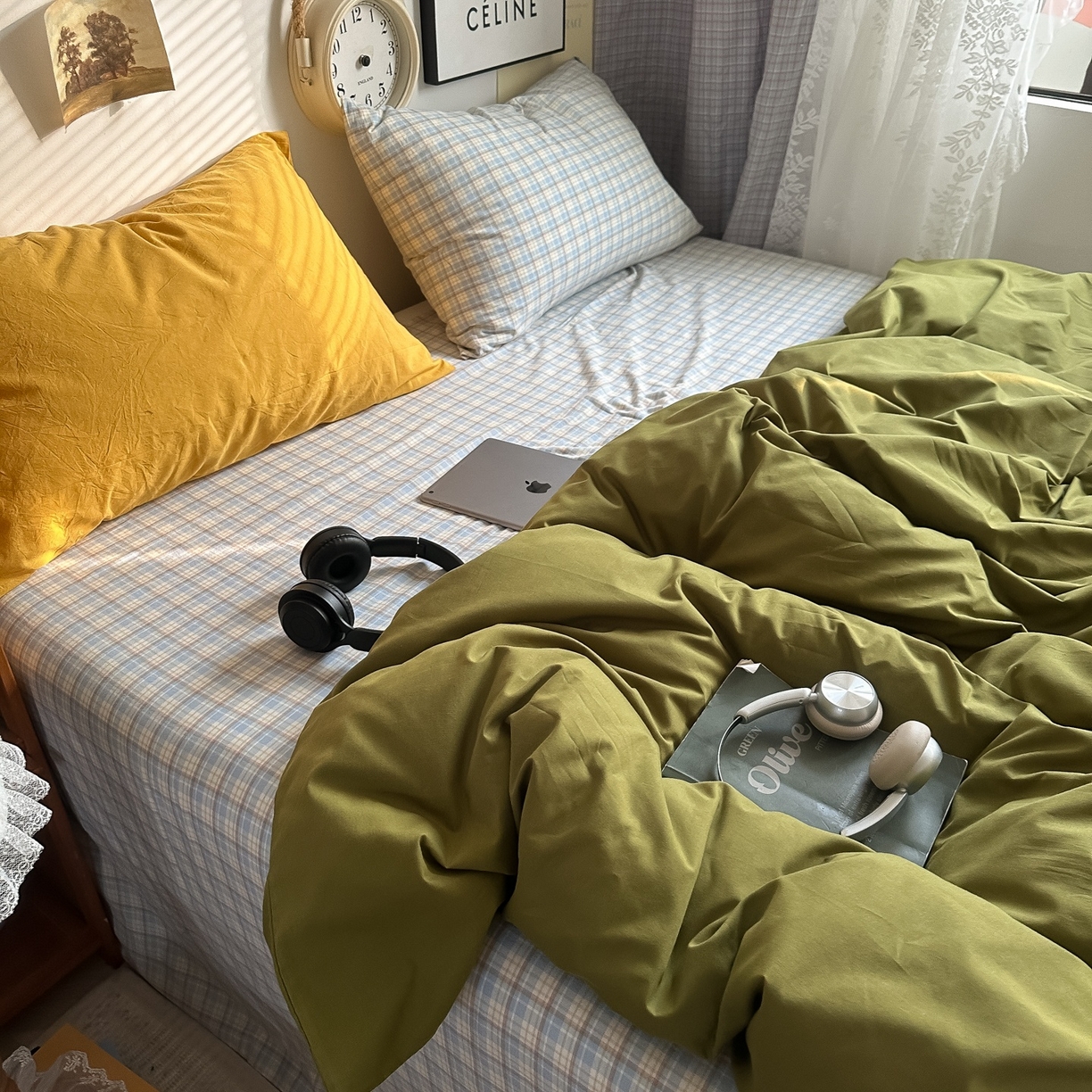 91家纺网 家纺一手货源 找家纺 （总）对白 2025新款全棉色织水洗棉四件套-抹茶冰淇淋【提供买家秀】