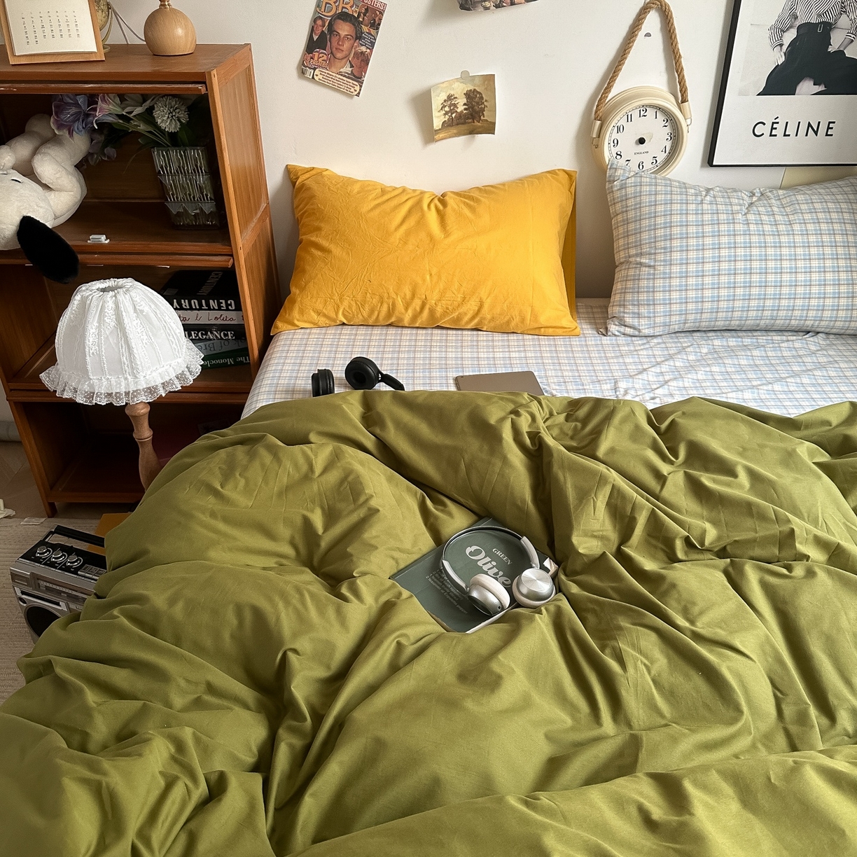 91家纺网 家纺一手货源 找家纺 （总）对白 2025新款全棉色织水洗棉四件套-抹茶冰淇淋【提供买家秀】