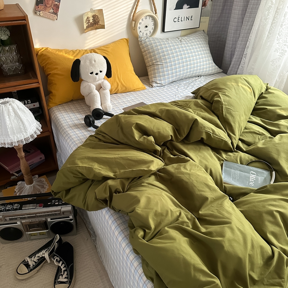 91家纺网 家纺一手货源 找家纺 （总）对白 2025新款全棉色织水洗棉四件套-抹茶冰淇淋【提供买家秀】