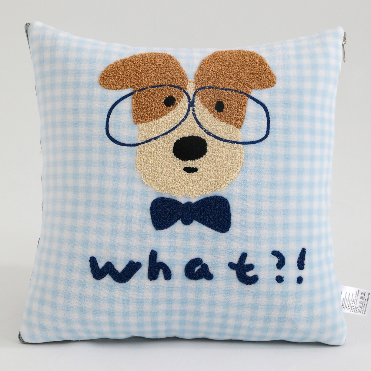 91家纺网 家纺一手货源 找家纺 翰轩家居 2025新款卡通牛奶绒抱枕被毛巾绣系列 眼镜狗-蓝
