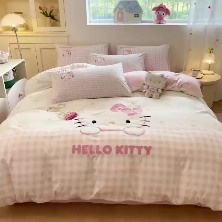 91家纺网 家纺一手货源 找家纺 （总）桃心家居 2025新款A类三丽鸥正版授权云柔水洗棉兔毛贴布绣刺绣软糯四件套