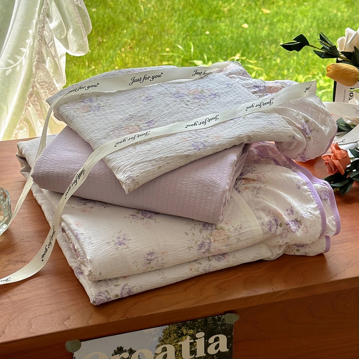 91家纺网 家纺一手货源 找家纺 （总）春光里 2025新款亲肤舒适云感双层纱花边四件套 风格二（提供买家秀）