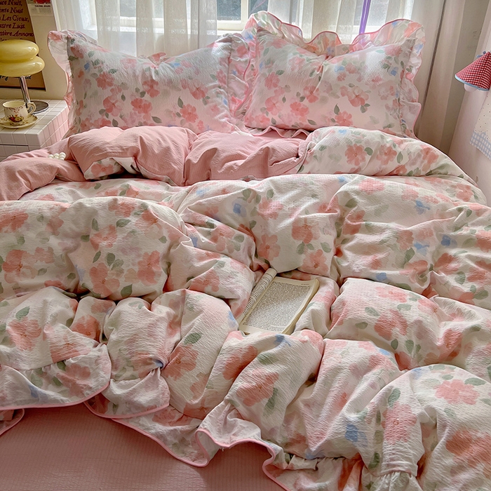 91家纺网 家纺一手货源 找家纺 春光里 2025新款亲肤舒适云感双层纱花边四件套 风格二（提供买家秀） 旧梦蔷薇