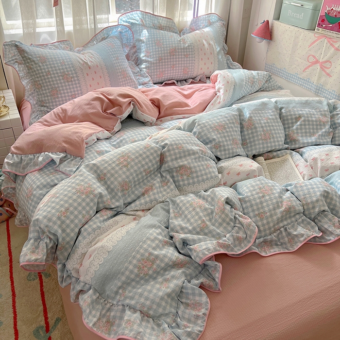 91家纺网 家纺一手货源 找家纺 春光里 2025新款亲肤舒适云感双层纱花边四件套 风格二（提供买家秀） 梦境织格