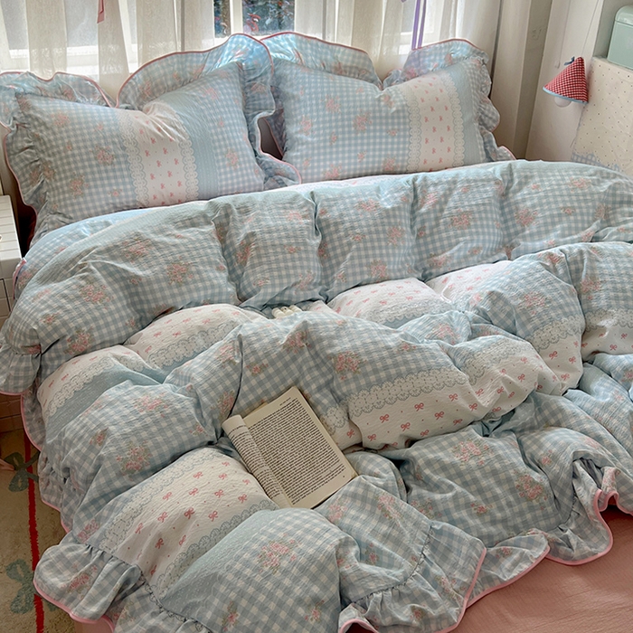 91家纺网 家纺一手货源 找家纺 春光里 2025新款亲肤舒适云感双层纱花边四件套 风格二（提供买家秀） 梦境织格