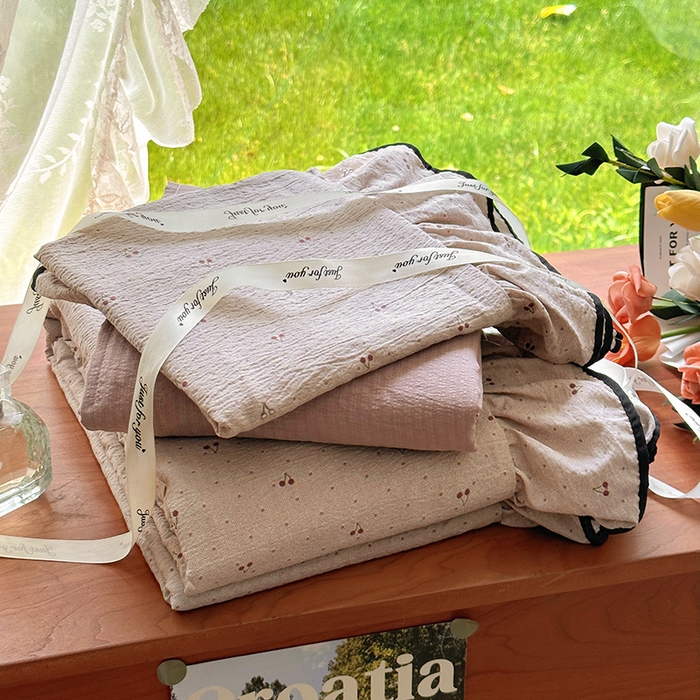 春光里 2025新款亲肤舒适云感双层纱花边四件套 风格二（提供买家秀） 摩卡樱桃