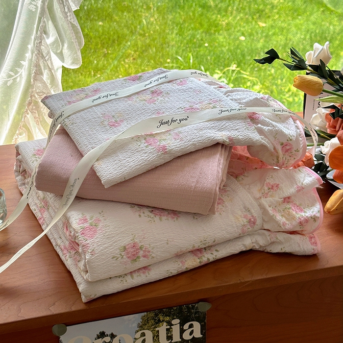 春光里 2025新款亲肤舒适云感双层纱花边四件套 风格二（提供买家秀） 夭夭