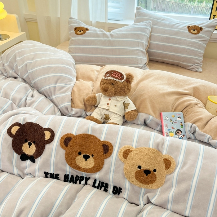 91家纺网 家纺一手货源 找家纺 （总）首尔家纺 2025新款牛奶绒卡通毛巾绣印加绣系列四件套