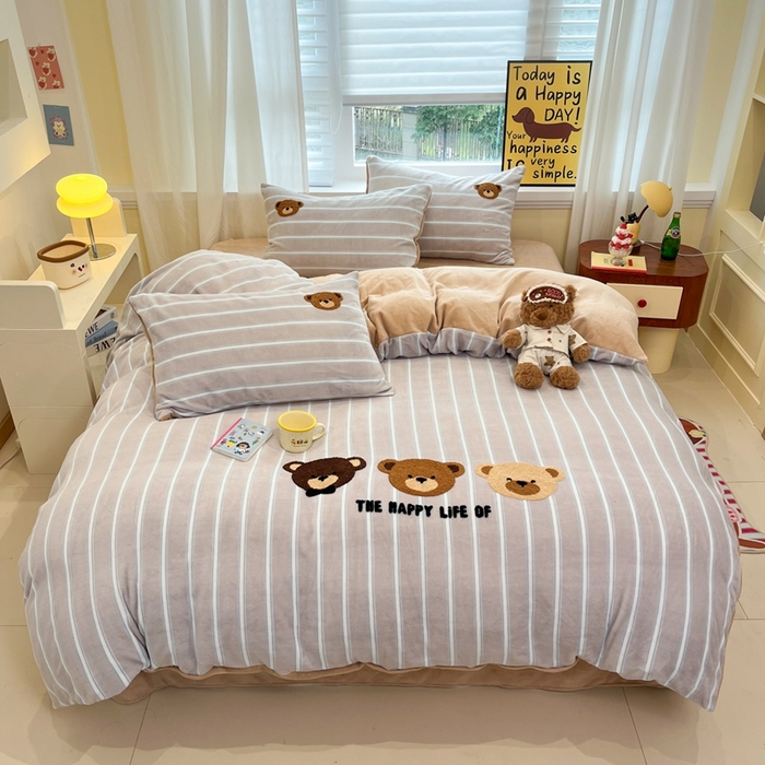 91家纺网 家纺一手货源 找家纺 （总）首尔家纺 2025新款牛奶绒卡通毛巾绣印加绣系列四件套