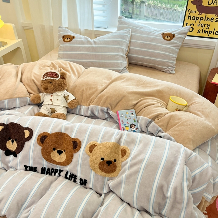 91家纺网 家纺一手货源 找家纺 （总）首尔家纺 2025新款牛奶绒卡通毛巾绣印加绣系列四件套